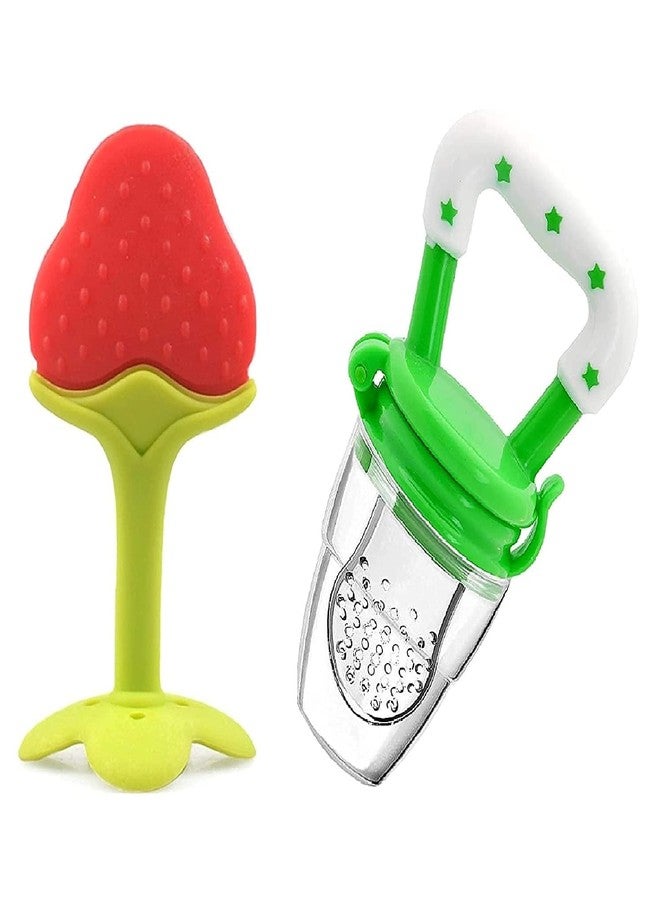 Chopchi Silicone Fruit Shape Teether and Fruit Pacifier for 6-12 Months Babies Combo Pack Color Green Set - Image 1