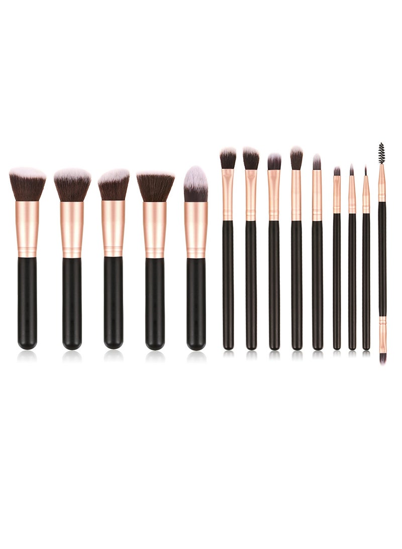 طقم فرش مكياج متعددة الاستخدام من 14 قطعة ذهبي وردي/أسود - Image 1