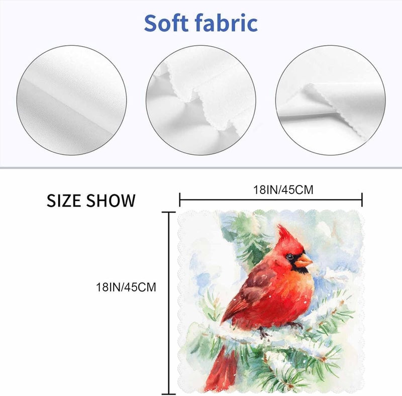 Yibeas Winter Christmas Cloth Napkins Dinner Table Napkin Watercolor Bird Cardinal Pine Tree Washable Reusable Napkins Set of 4 for Kitchen Home Holiday Party Wedding 18 x 18 inch - Image 2