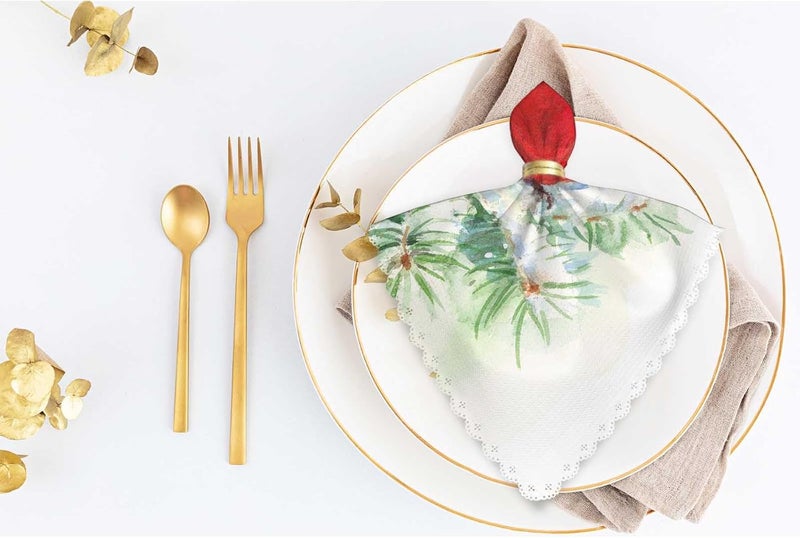 Yibeas Winter Christmas Cloth Napkins Dinner Table Napkin Watercolor Bird Cardinal Pine Tree Washable Reusable Napkins Set of 4 for Kitchen Home Holiday Party Wedding 18 x 18 inch - Image 5