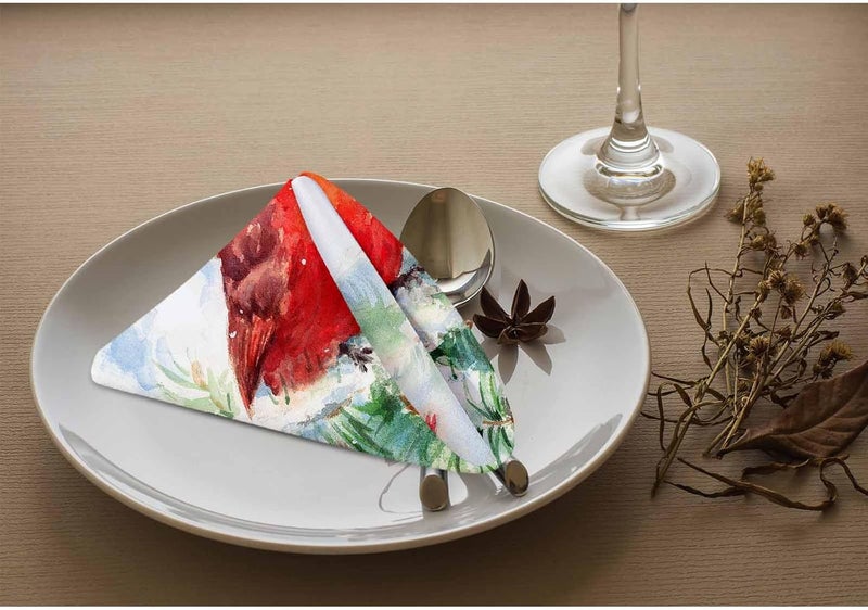 Yibeas Winter Christmas Cloth Napkins Dinner Table Napkin Watercolor Bird Cardinal Pine Tree Washable Reusable Napkins Set of 4 for Kitchen Home Holiday Party Wedding 18 x 18 inch - Image 3