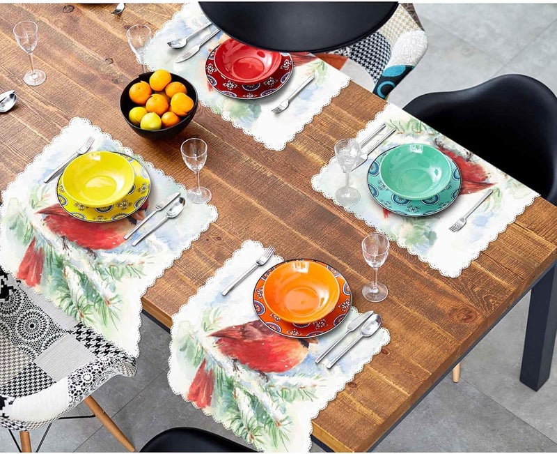 Yibeas Winter Christmas Cloth Napkins Dinner Table Napkin Watercolor Bird Cardinal Pine Tree Washable Reusable Napkins Set of 4 for Kitchen Home Holiday Party Wedding 18 x 18 inch - Image 4