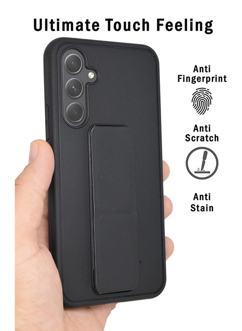 Denx Samsung Galaxy A25 Case with Kickstand and Magnetic Holder, Premium Vertical Strap and Grip with Silicone Holder, multiple viewing positions for Samsung Galaxy A25 (Black) - Image 3