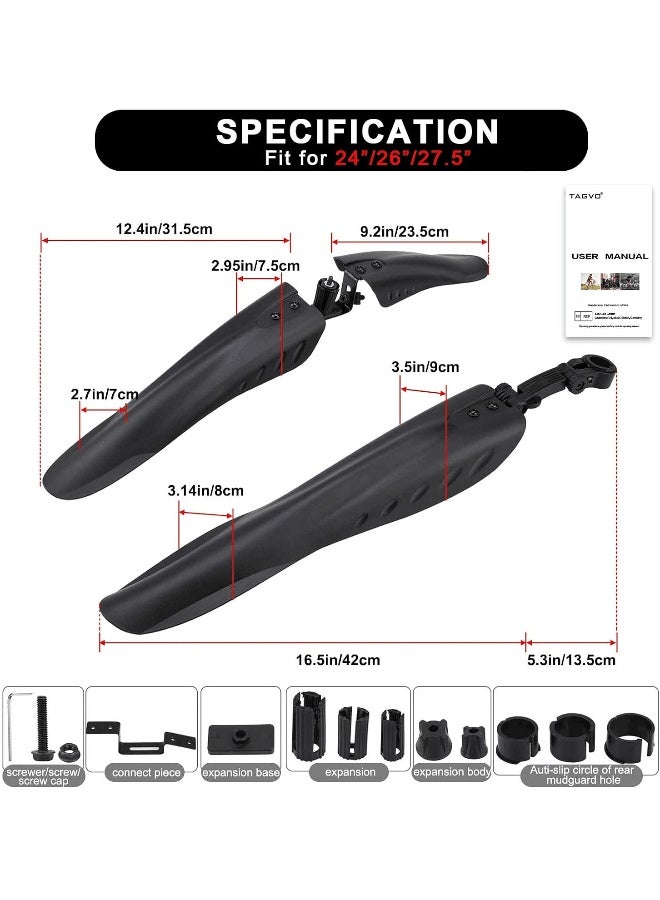 TAGVO Bicycle Mudguard for 24/26/27.5 Inches, Universal Full Coverage Thicken Widen Bicycle Fenders Set Front & Rear Adjustable Mountain Bike, Mountain Road Mountain Bike Mudguard Set - Image 3