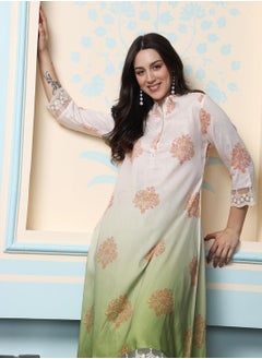 ISHIN Women's Off White Polyester Blend Embellished Tunic Full Length Palazzo Straight Fit Kurta Set  - Image 2