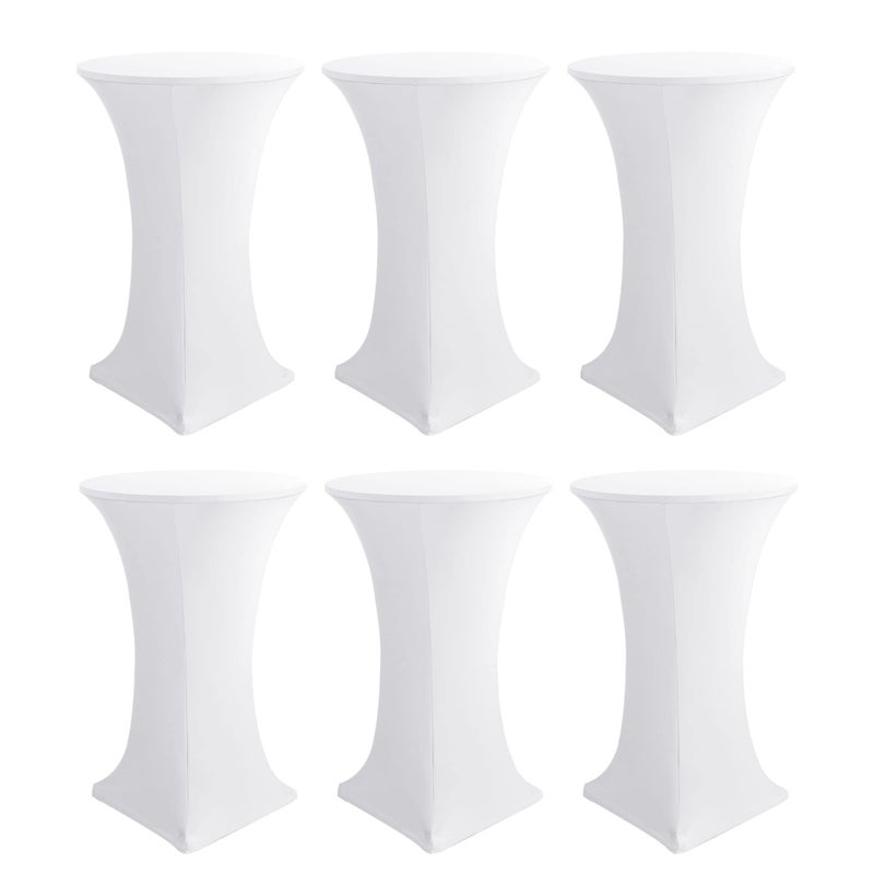 HolidayIdeas Cocktail Table Covers 6 Pack  Fitted Stretch Spandex Square Corners Cocktail Tablecloths White Fit for 3032 Diameter x 43 Height Tables