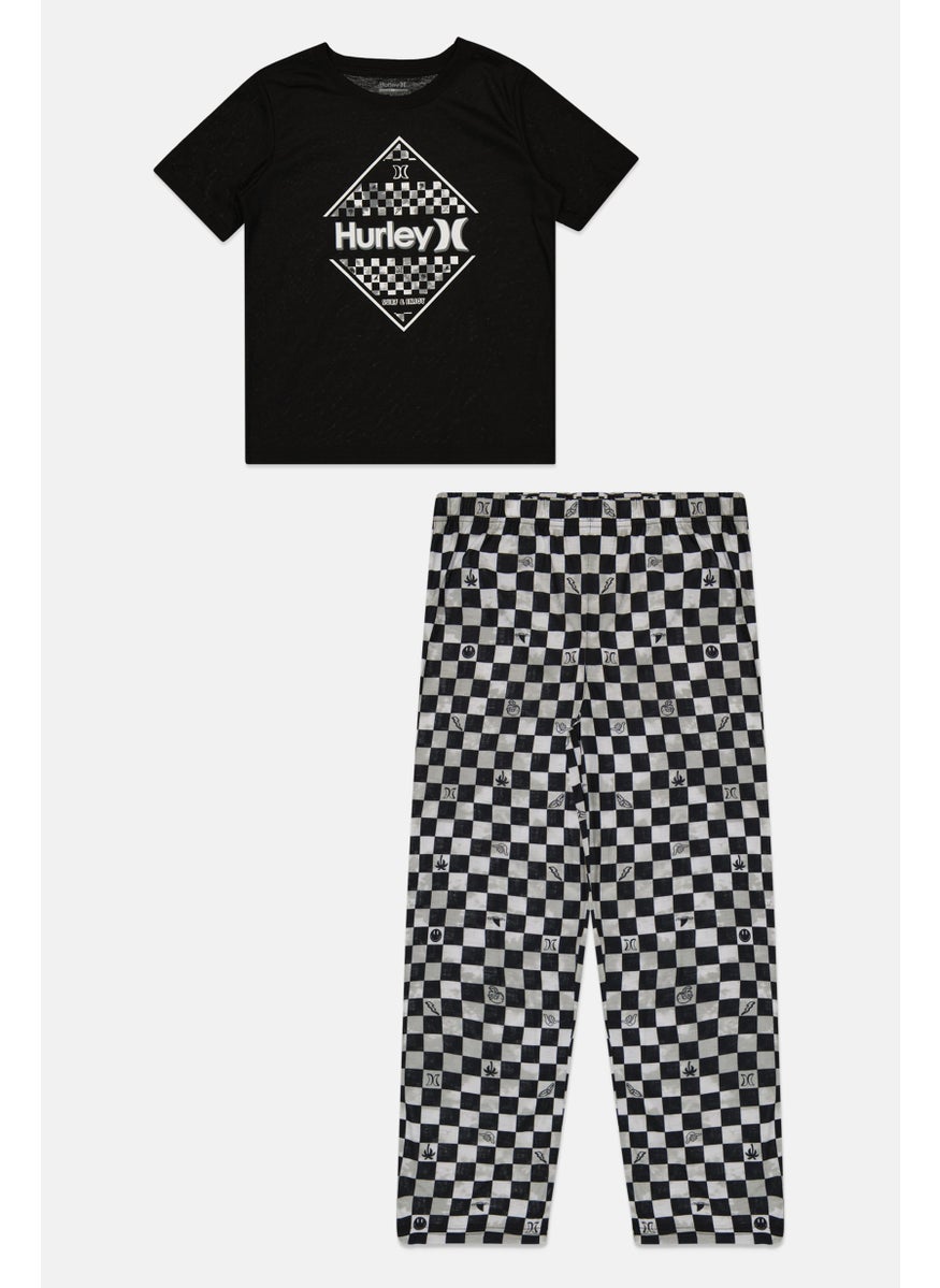 Hurley Kids Boy 2 Pieces Brand Logo Pajama Set, Black Combo  - Image 1