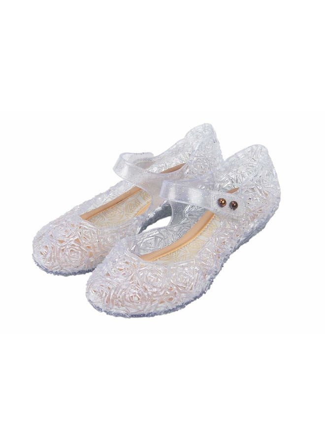 GUGUYeah Princess Costumes Crystal Jelly Flats Shoes,Cosplay Birthday Party Dress Up Sandals for Little Girls, Toddler or Kids White/Silver - Image 1