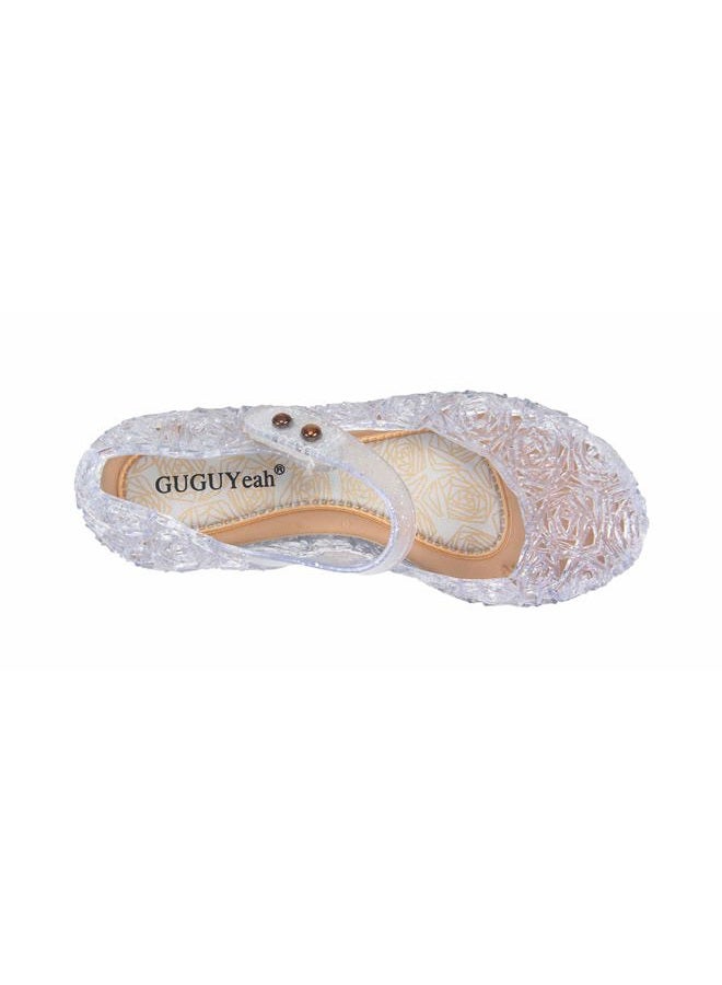 GUGUYeah Princess Costumes Crystal Jelly Flats Shoes,Cosplay Birthday Party Dress Up Sandals for Little Girls, Toddler or Kids White/Silver - Image 3