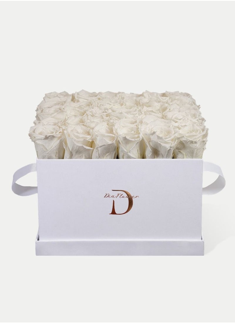 Dia FLOWER - Infinity Square Box, Pearl White 25 ROSES LARGE - Image 1