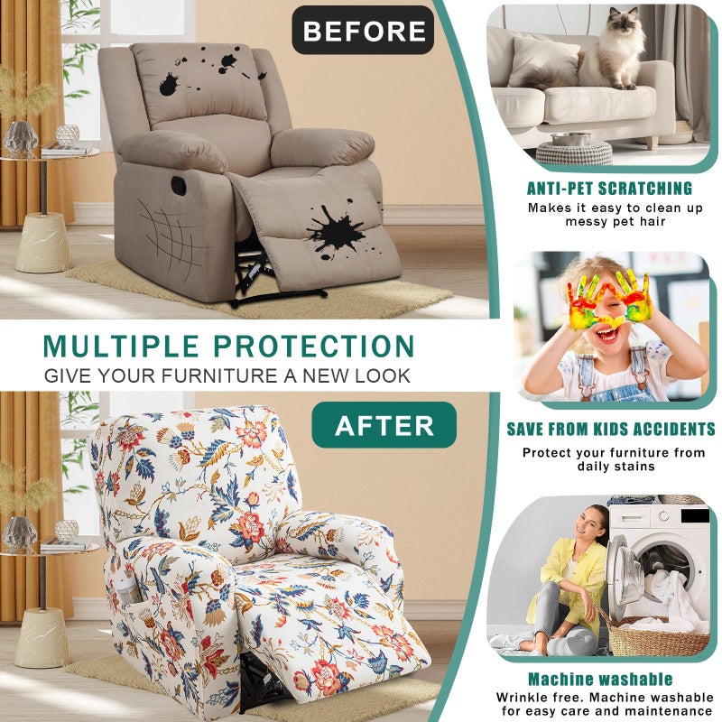 NILUOH Recliner Covers 4 Pieces Stretch Lazy Boy Recliner Chair Covers That Stay in Place, Covers for Electric Power Lift Reclining Chair, Washable Furniture Protector for Pet, Kids, Living Room - Image 4