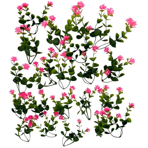 Tdas Plastic 50 PCS Artificial Flowers Plants Home décor Filler Leaves Aquatic Flora shrubs Faux Plant Grass Decorative Items Greenery Fake Living Room Bedroom pots Planter Fairy Decoration (Pink) - Image 1