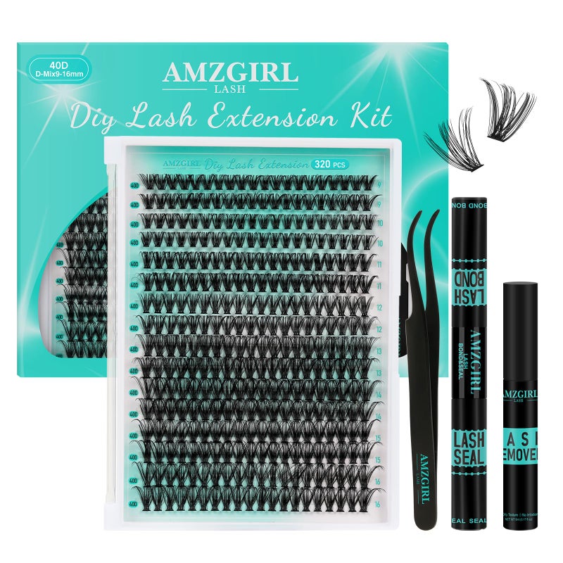 Lash Clusters Kit 320Pcs40D Eyelash Extension KitLash Bond and Seal WaterproofLash Remover for Individual Cluster Lashes KitLash Applicator Tool for DIY Lash Extension KitDMix916mm Kit