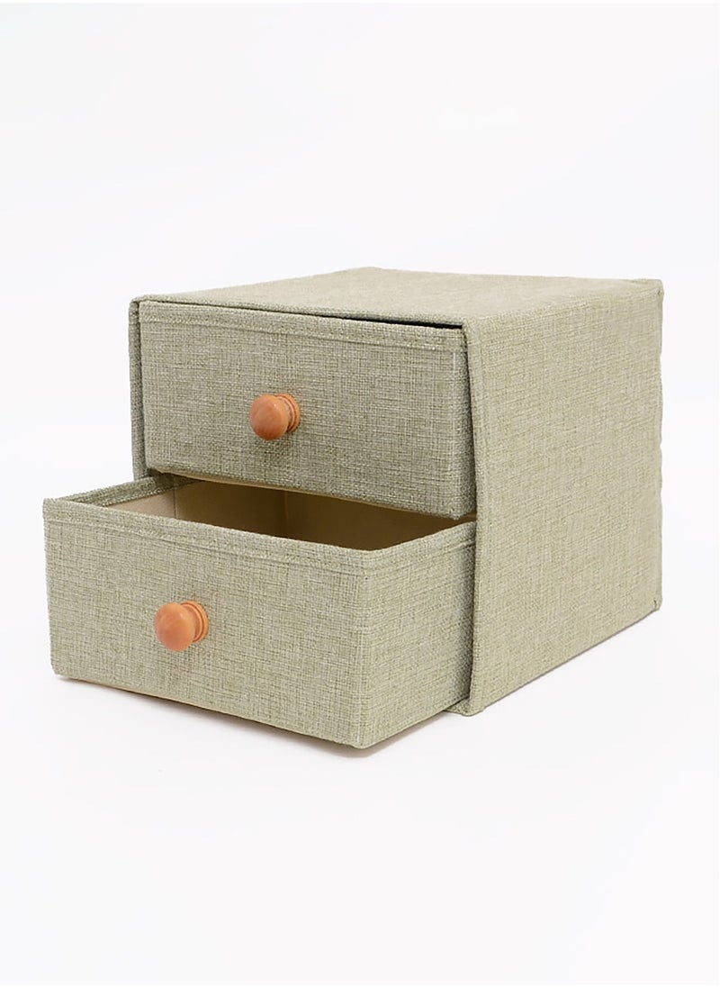 minigood - Foldable Collapsible Fabric 2 Drawer Storage Box Green - Image 1