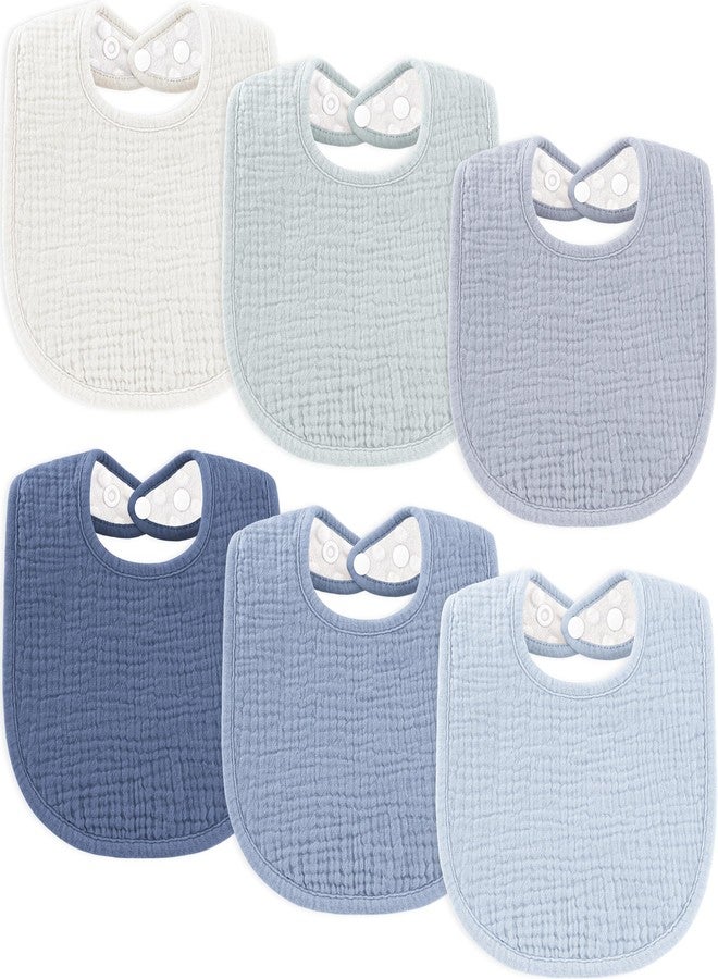 Susurration Muslin Baby Bibs 6 Pack Bandana Drool Bibs,Soft Square Adjustable Baby Drooling Bibs for Unisex Girls & Boys (Blue) - Image 1