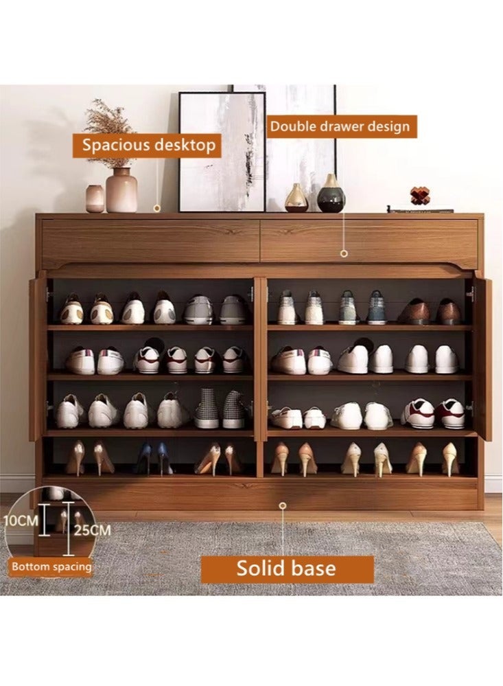 Kutis Double Rows 4 Tier  Shoe Cabinet Storage Shoe Rack Organizer With Drawers And Doors Density Board Brown 120x32x100 cm - Image 2