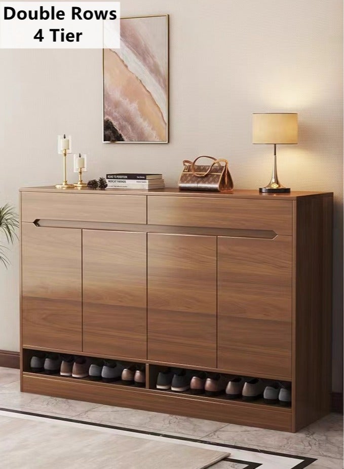 Kutis Double Rows 4 Tier  Shoe Cabinet Storage Shoe Rack Organizer With Drawers And Doors Density Board Brown 120x32x100 cm - Image 1