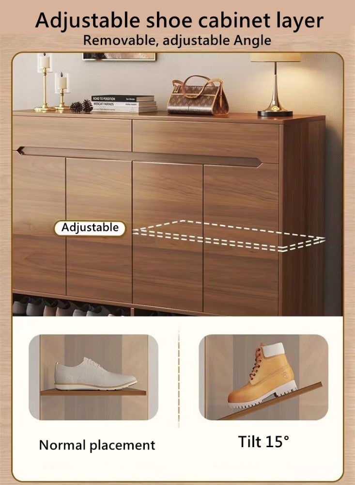 Kutis Double Rows 4 Tier  Shoe Cabinet Storage Shoe Rack Organizer With Drawers And Doors Density Board Brown 120x32x100 cm - Image 3