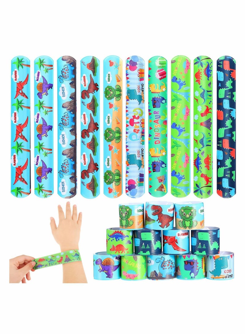 Y&D Dinosaur Slap Bracelets, 10 Pieces Kids Animal Bracelet Print Design, Jurassic Forest World Toys Birthday Party Decorations for Teens  - Image 1