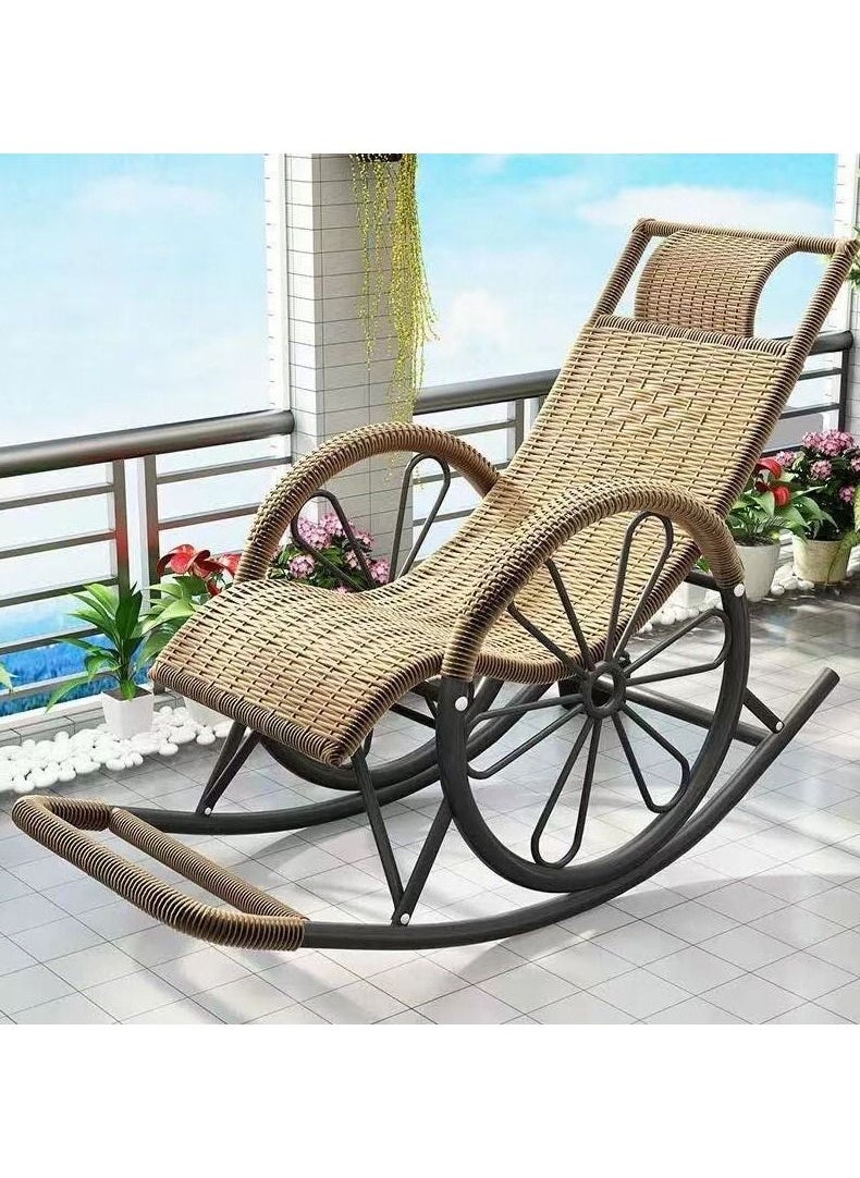 DubaiGallery - Hand-Woven Rocking Chair Balcony Old Man Lounge Chair Lunch Break Home Reading Chair Office Nap Chair Outdoor Garden Summer Cool Chair - Image 1