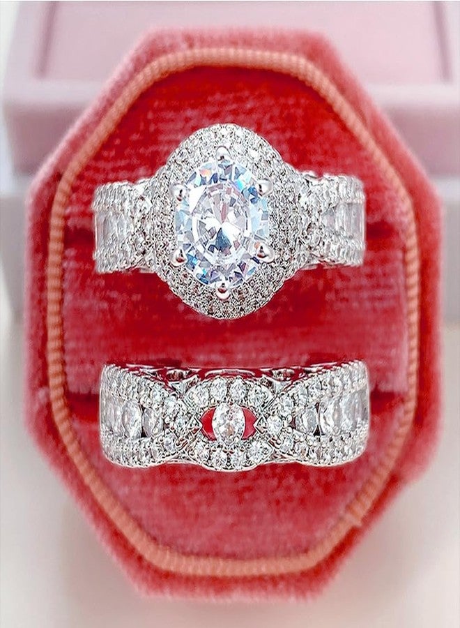 RKKOJJO 925 Sterling Silver Bridal Rings Sets AAA Cubic Zirconia CZ Full Diamond Engagements Rings Wedding 2 Pcs Promise Anniversary White Gold Rings for Women Size 7 - Image 4