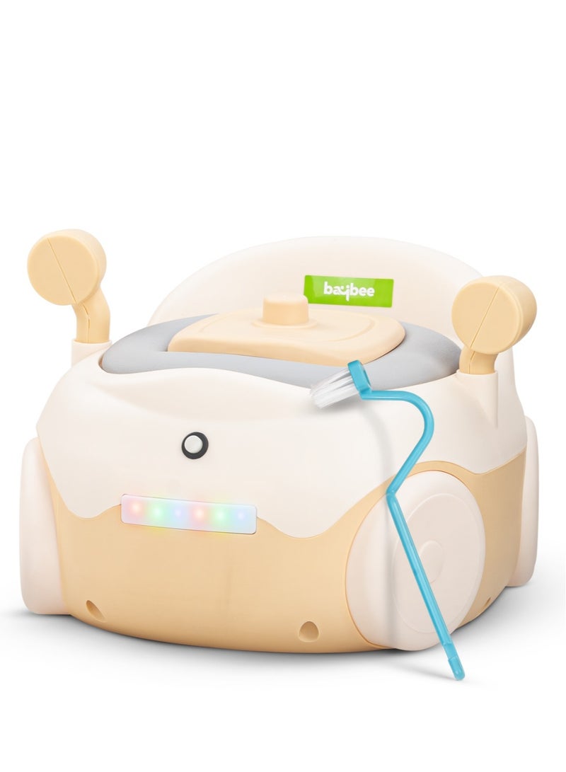 بيبي مقعد تدريب على استخدام المرحاض للأطفال من ويسترن تواليت مع غطاء إغلاق، صينية، ضوء وفرشاة تنظيف | كرسي مرحاض للأطفال | مقعد تدريب على استخدام المرحاض للأطفال الصغار من عمر سنة إلى ثلاث سنوات، لون أصفر - Image 1