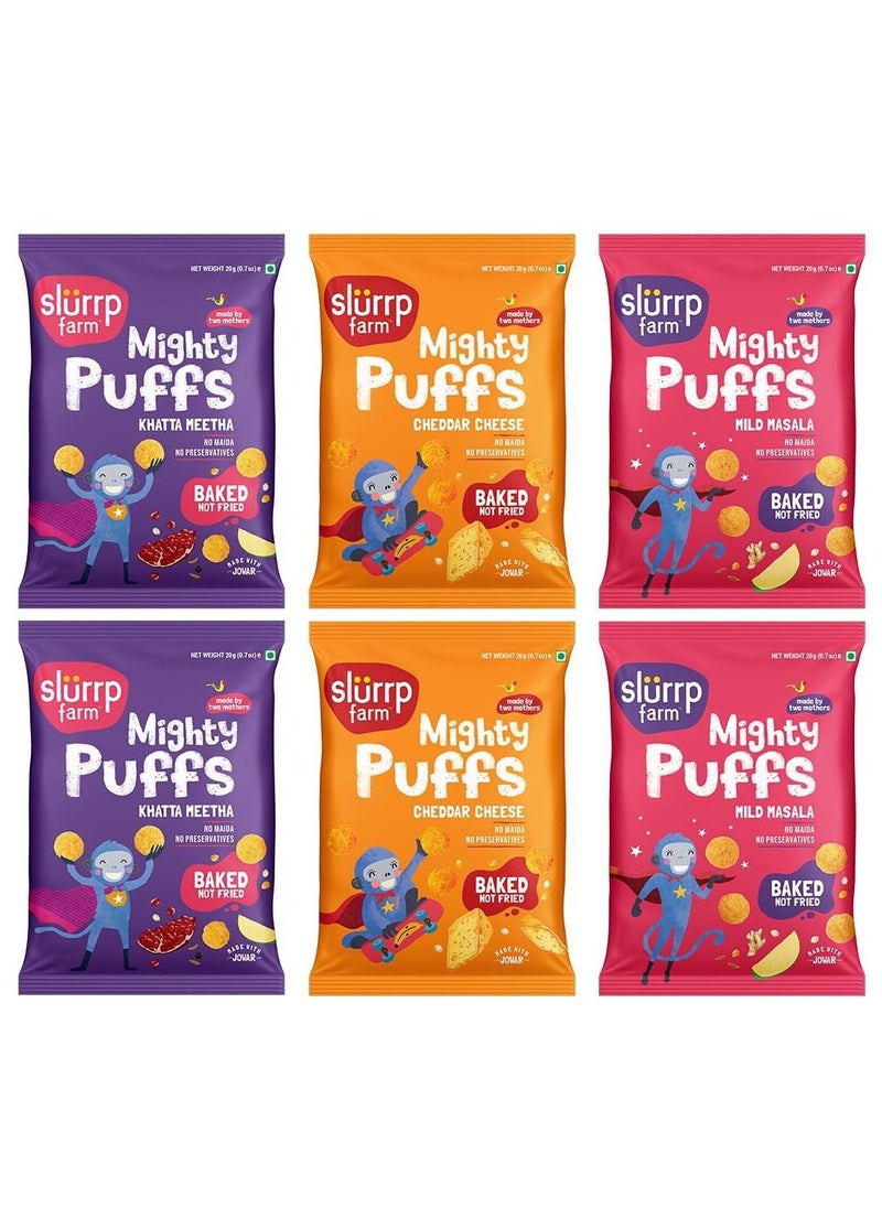 Slurrp Farm Mighty Jowar Puffs Khatta Meetha Mild Masala And Cheddar Cheese 6 x 20g  - Image 1