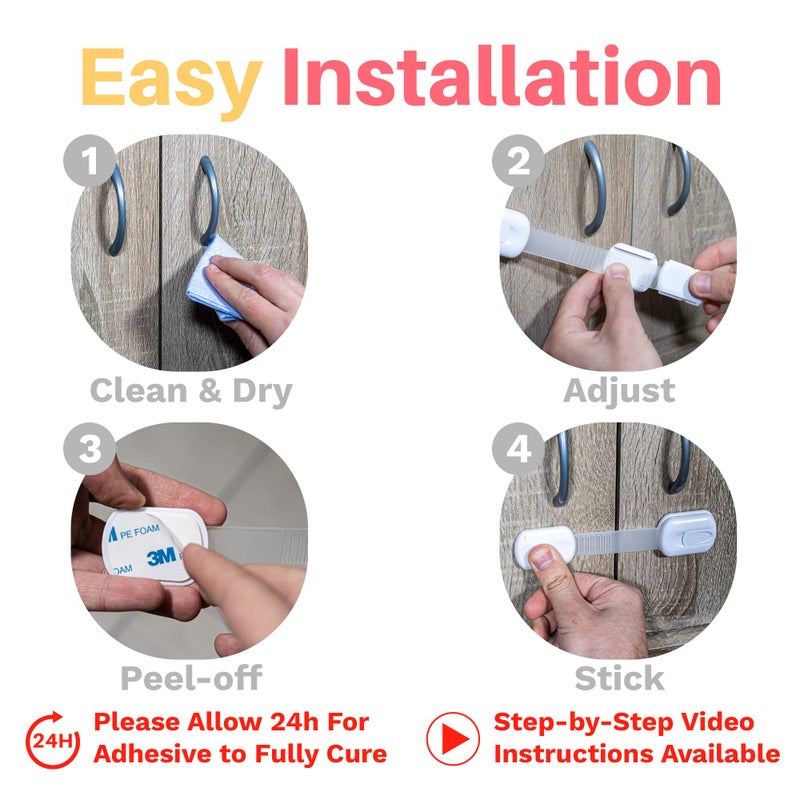 Inaya 16-Pack Child Proof Locks for Cabinet Doors, Drawers, Fridge, Toilet Seat, Dishwasher, Trash Can, Cupboard - 3M Adhesive - No Drilling - Baby Proofing Cabinet Locks - Image 5