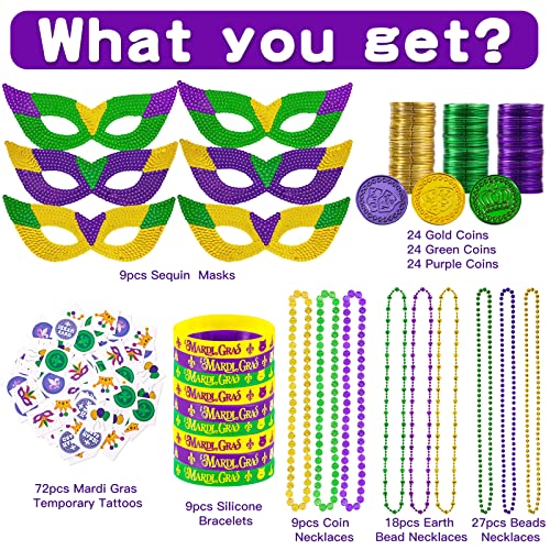 MGparty 216 PCS Mardi Gras Accessories Masks Beads Necklaces Coins Tattoos Bracelets Carnival Parade Masquerade Party Decorations Supplies - Image 5