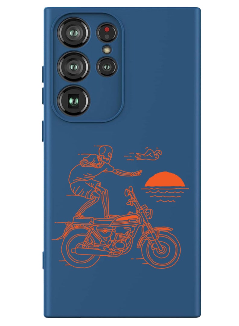 Theodor Protective Slim Fit Case Liquid Silicone Cover with Full Body Protection Anti-Scratch Shockproof Case For Samsung Galaxy S24 Ultra (Blue) - Skull Rider orange - Image 1