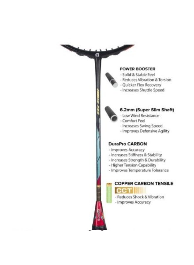 Apacs Ziggler Pro 6.2 Badminton Racket, Black/Red, 4U/G5 – Lightweight Graphite Frame, Fast Swing Speed, High Power & Precision Control for Training and Match Play - Image 5