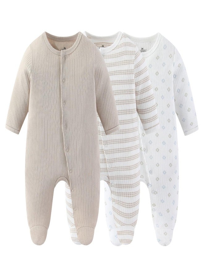MAMIMAKA Baby Boy Girls Clothes Cotton Footed Jumpsuits Long Sleeve Newborn Caps and Scratch Mittens Set 0-6 Months - Image 2