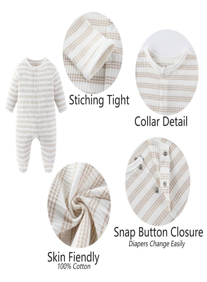 MAMIMAKA Baby Boy Girls Clothes Cotton Footed Jumpsuits Long Sleeve Newborn Caps and Scratch Mittens Set 0-6 Months - Image 4