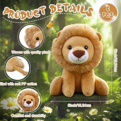 Blueweenly 6 Pieces Lion Plush Set 6 Inches Cuddly Lion Stuffed Animal Soft Cuddly Plushie for Boys Girls Birthday Favors Gifts Forest Decor Classroom Prizes - Image 5