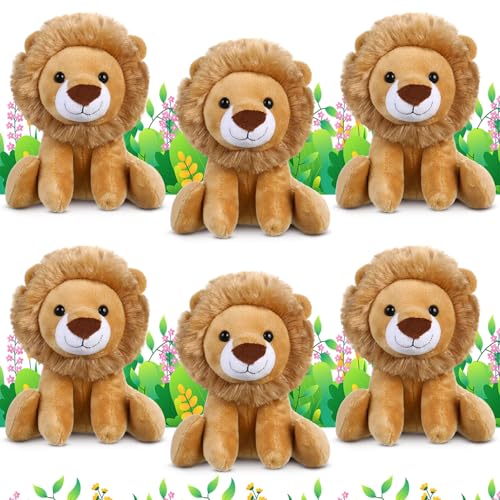Blueweenly 6 Pieces Lion Plush Set 6 Inches Cuddly Lion Stuffed Animal Soft Cuddly Plushie for Boys Girls Birthday Favors Gifts Forest Decor Classroom Prizes - Image 1