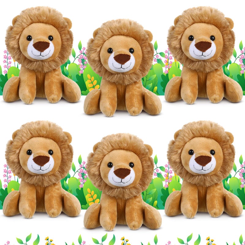 Blueweenly 6 Pieces Lion Plush Set 6 Inches Cuddly Lion Stuffed Animal Soft Cuddly Plushie for Boys Girls Birthday Favors Gifts Forest Decor Classroom Prizes - Image 3