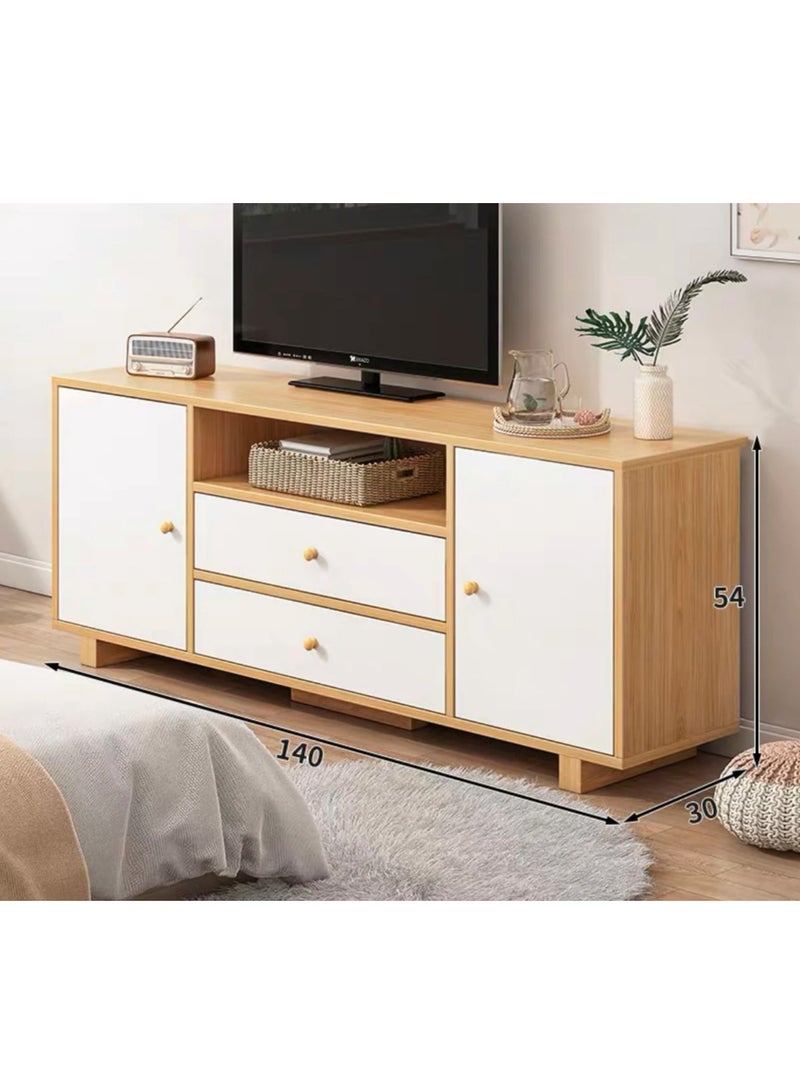 DubaiGallery Modern Upgraded Minimalist Design TV Cabinet With Large Capacity Drawers and Open Shelfs Storage Rack Home Floor Cabinet Small Apartment Bedroom Nordic 15mm Thick Wood Furniture Table - Image 4