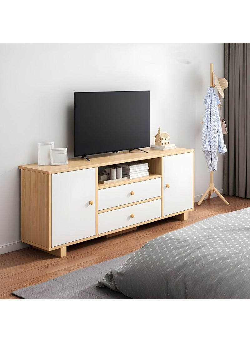 DubaiGallery Modern Upgraded Minimalist Design TV Cabinet With Large Capacity Drawers and Open Shelfs Storage Rack Home Floor Cabinet Small Apartment Bedroom Nordic 15mm Thick Wood Furniture Table - Image 3