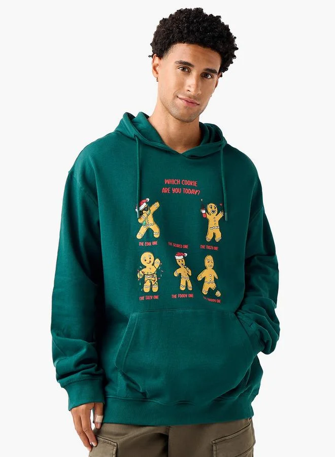 سبلاش فيڤ هودي رجالي بطبعة رجل خبز الزنجبيل بقصة عادية