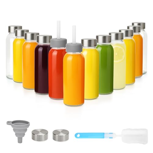 Zukro Glass Juice Bottles with Stainless Steel Lids 105 oz Airtight 12 Pack Leak Proof Reusable Small Clear Jar With Straw for Juicing Water Smoothie Homemade Drinks Fridge Safe BPA Free - Image 1
