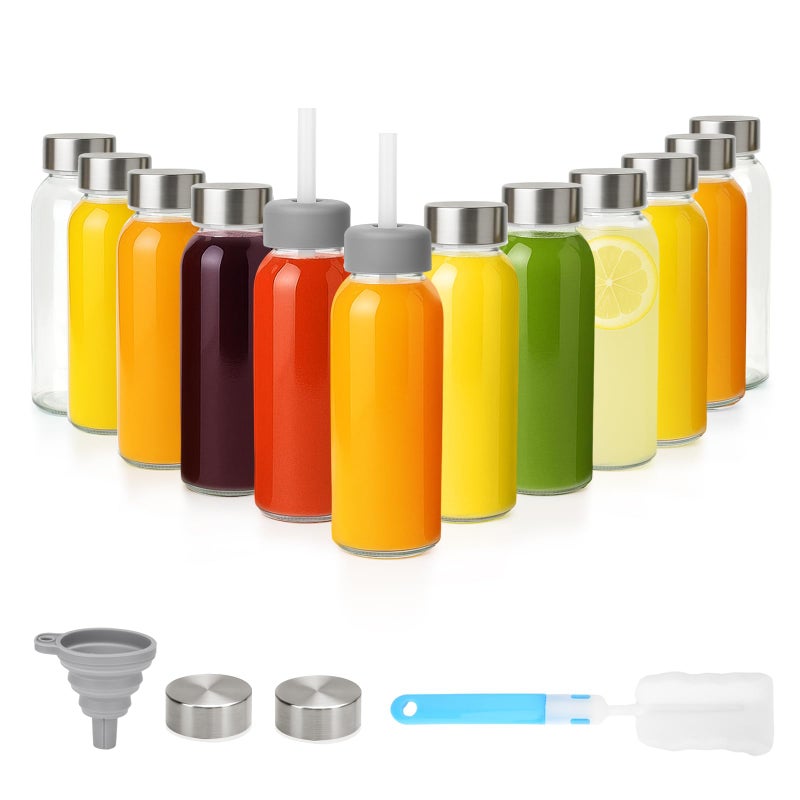 Zukro Glass Juice Bottles with Stainless Steel Lids 105 oz Airtight 12 Pack Leak Proof Reusable Small Clear Jar With Straw for Juicing Water Smoothie Homemade Drinks Fridge Safe BPA Free - Image 2