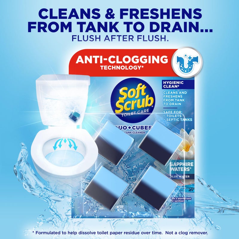 Soft Scrub منظف مرحاض سوفت سكراب في خزان المرحاض - مكعبات ثنائية، مياه الياقوت، 4 قطع - Image 2