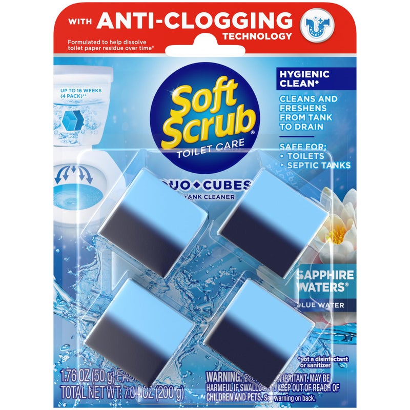 Soft Scrub منظف مرحاض سوفت سكراب في خزان المرحاض - مكعبات ثنائية، مياه الياقوت، 4 قطع - Image 1