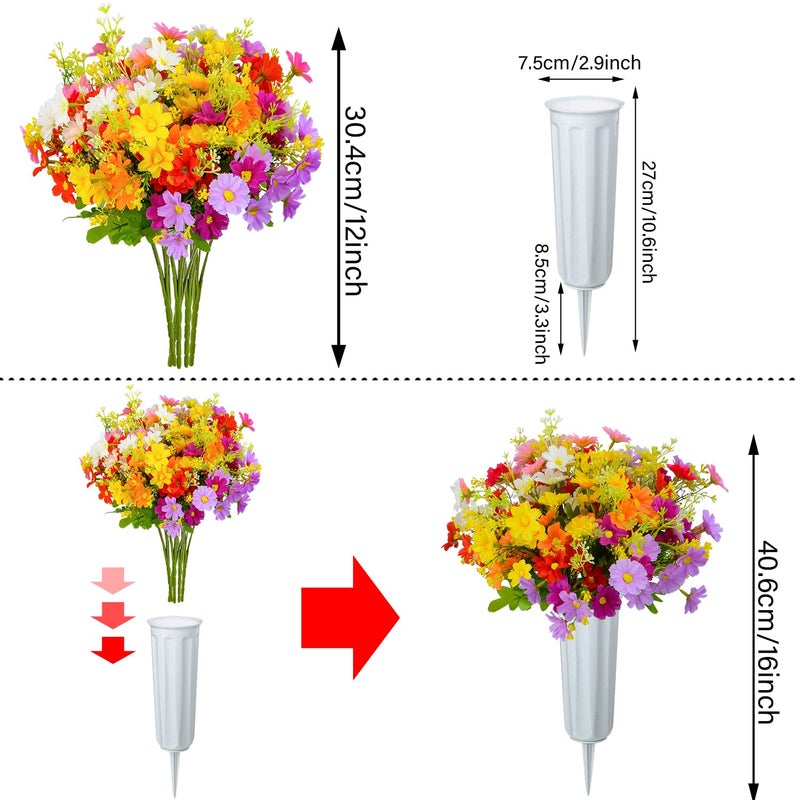 XONOR Artificial Cemetery Flowers Memorial Silk Daisy with Vase for Grave Headstone Decoration, Assorted Colors Daisy for Spring Summer Decoration - Image 4