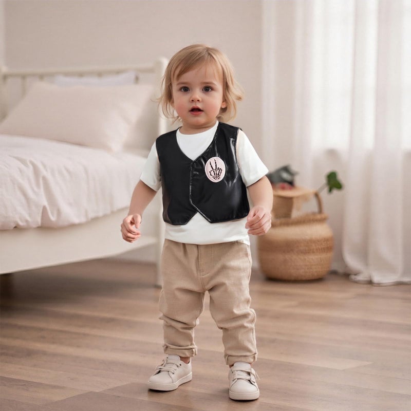 Bagilaanoe Toddler Baby Boy Girl 2nd Birthday Outfit Bad Two The Bone Letter Printed Vest Sleeveless Tops Jacket Waistcoat (Black, 2-3 Years) - Image 3