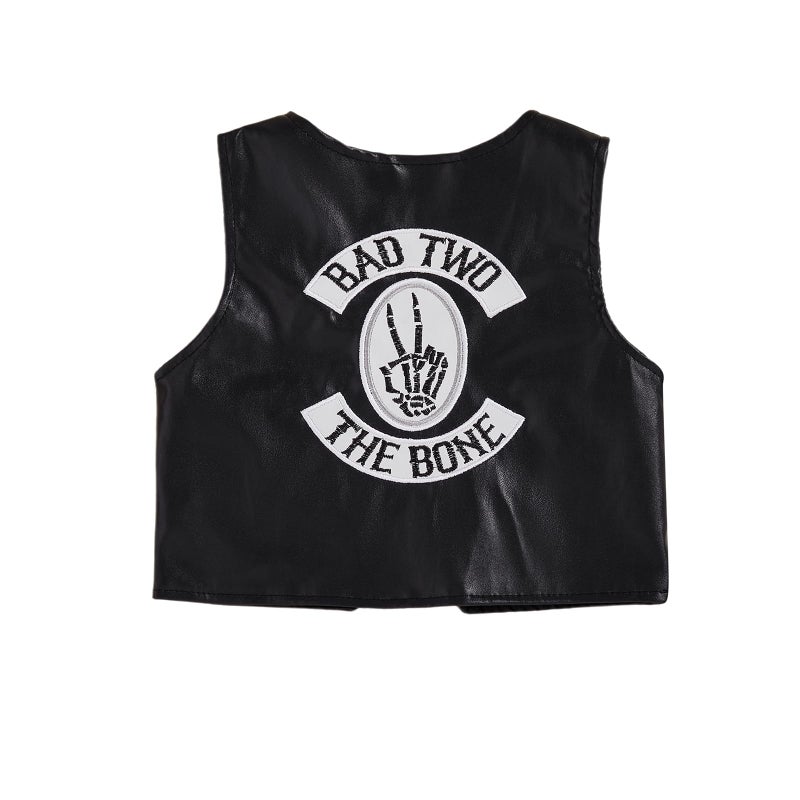 Bagilaanoe Toddler Baby Boy Girl 2nd Birthday Outfit Bad Two The Bone Letter Printed Vest Sleeveless Tops Jacket Waistcoat (Black, 2-3 Years) - Image 1