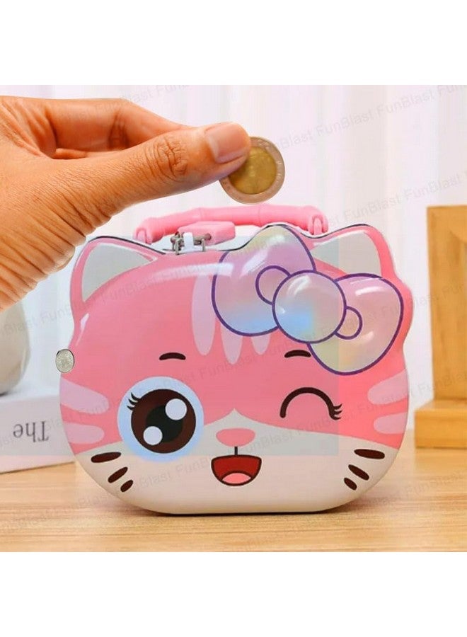 FunBlast Coin Box for Girls - Cute Cat Design Piggy Bank with Lock & Key, Money Saving Metal Coin Bank, Gullak for Kids, Girls, Kids, Birthday Return Gifts for Kids (Pink) - Image 5
