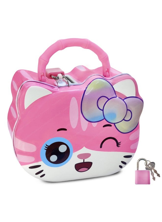 FunBlast Coin Box for Girls - Cute Cat Design Piggy Bank with Lock & Key, Money Saving Metal Coin Bank, Gullak for Kids, Girls, Kids, Birthday Return Gifts for Kids (Pink) - Image 1