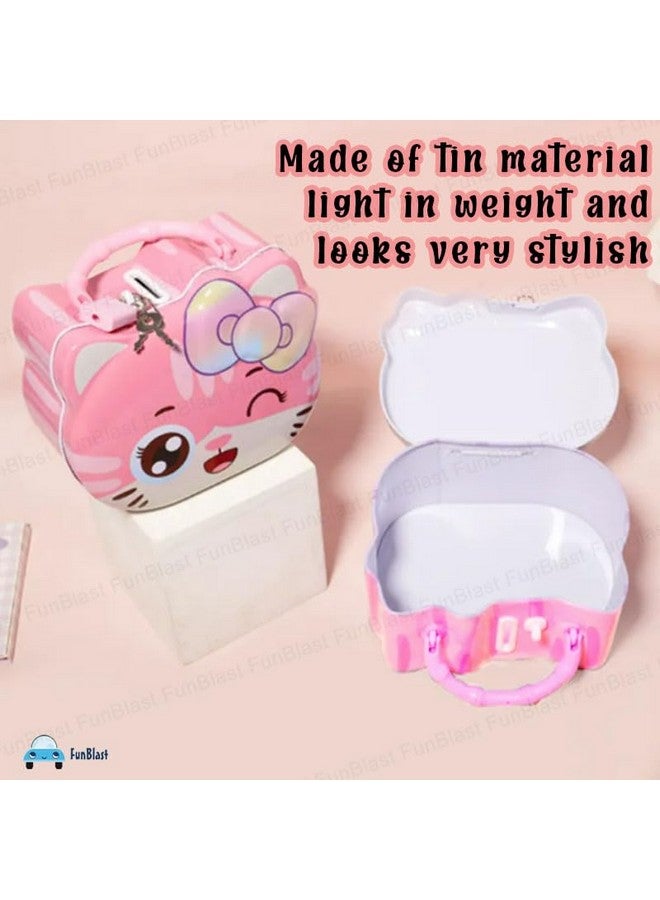 FunBlast Coin Box for Girls - Cute Cat Design Piggy Bank with Lock & Key, Money Saving Metal Coin Bank, Gullak for Kids, Girls, Kids, Birthday Return Gifts for Kids (Pink) - Image 3
