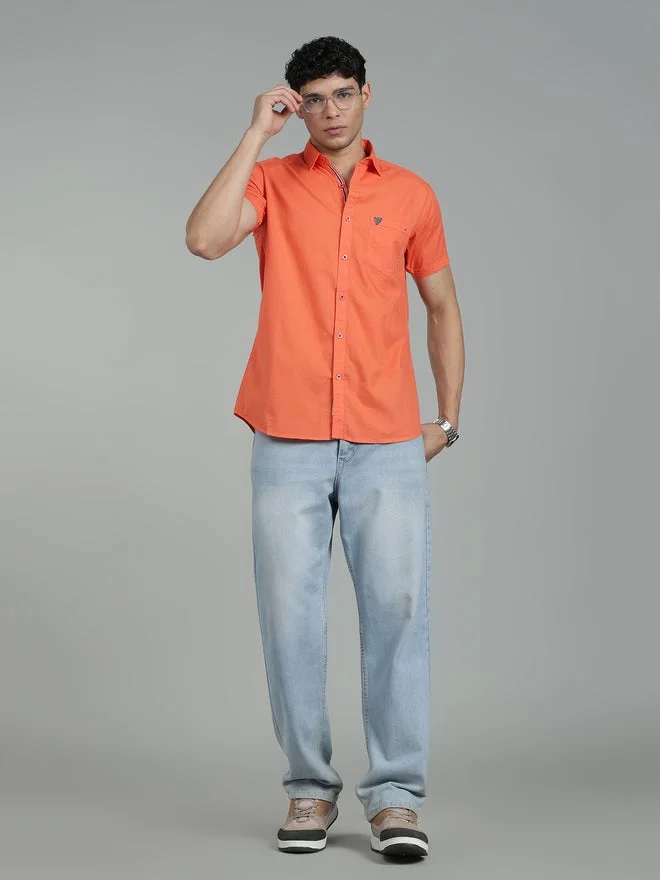 Kuons Avenue  KUONS AVENUE Men Peach Linen Blend Short Sleeve Shirt for Men | Best Price UAE